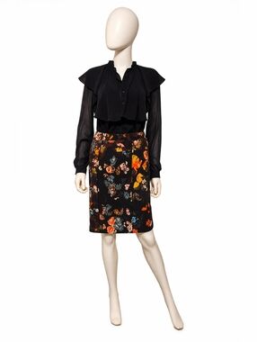 DRIES VAN NOTEN | Black Floral Print Skirt IT 34 US Small